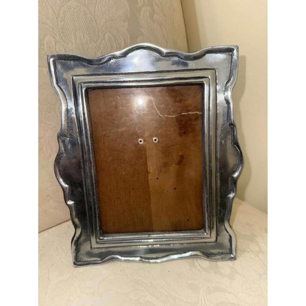 Ornate Silver‎ Tone Metal Picture Frame Tabletop Easel Back 7x9
